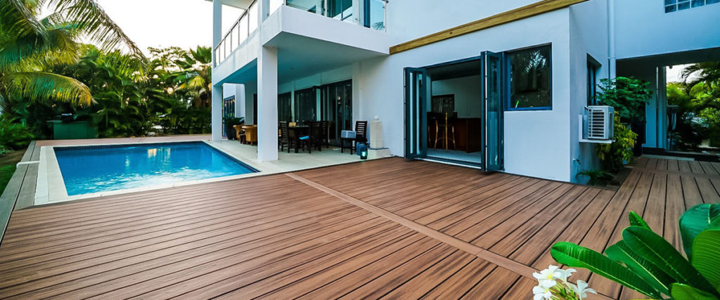 deck by a square pool