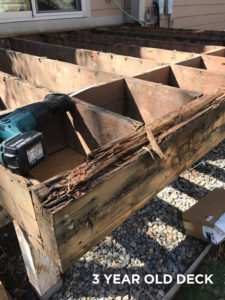 rotted wood on a deck foundation